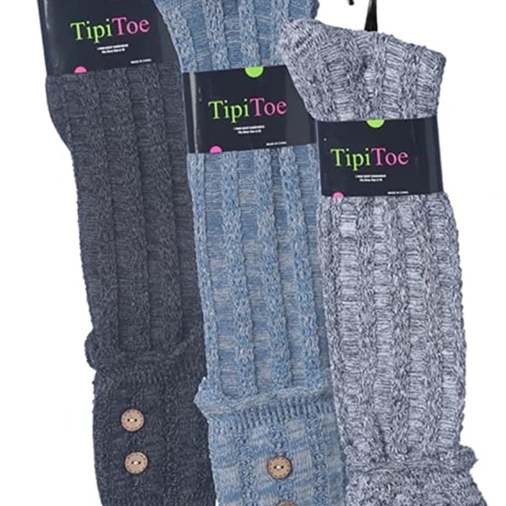 Women's Knee High Socks 3 Pair Gray Teal Women's Socks Over The Knee Socks - Picture 4 of 5